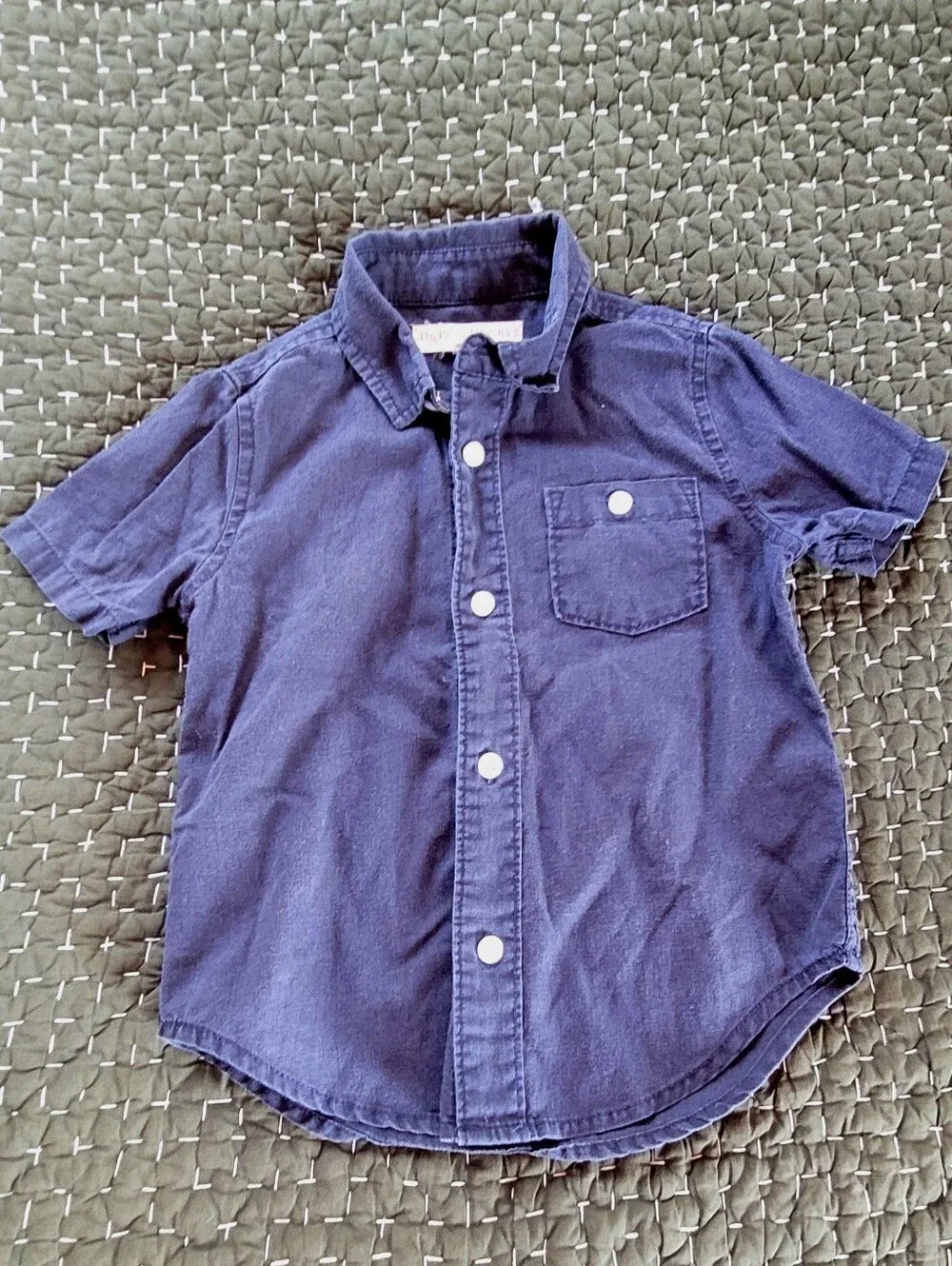 Hope & Henry Navy Short-Sleeve Organic Cotton Button-Up Shirt Biys XXS